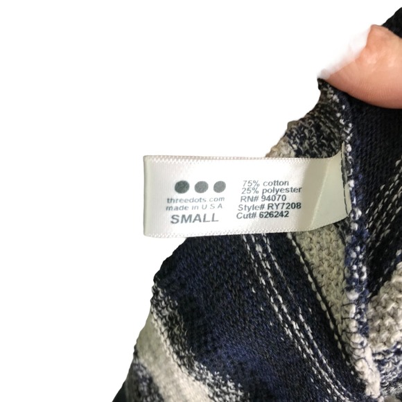 Three Dots Women's Cardigan Sweater Blue Striped Boho Open Front Cotton Sz S - Picture 9 of 10